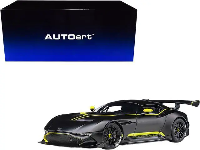 Alt view image 2 of 8 - Aston Martin Vulcan Matt Black with Lime Green Stripes 1/18 Model Car by Autoart