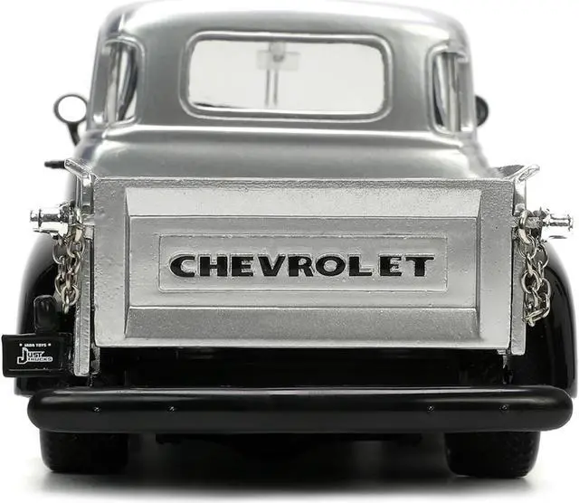 Alt view image 6 of 12 - 1953 Chevrolet 3100 Pickup Truck Silver Metallic with Black Flames with Extra Wheels "Just Trucks" Series 1/24 Diecast Model Car by Jada