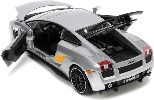 Alt view image 3 of 16 - Lamborghini Gallardo Superleggera Silver Metallic with Yellow Stripes "Hyper-Spec" Series 1/24 Diecast Model Car by Jada