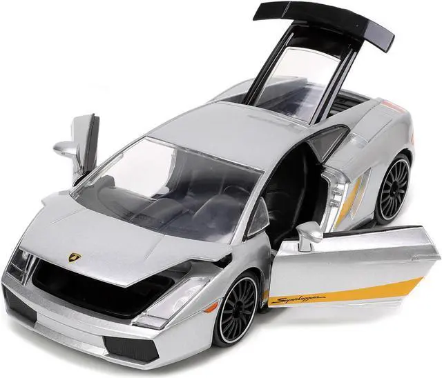 Alt view image 6 of 16 - Lamborghini Gallardo Superleggera Silver Metallic with Yellow Stripes "Hyper-Spec" Series 1/24 Diecast Model Car by Jada
