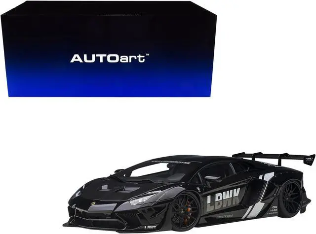 Alt view image 2 of 15 - Lamborghini Aventador Liberty Walk LB-Works Livery Black with Carbon Hood Limited Edition 1/18 Model Car by Autoart