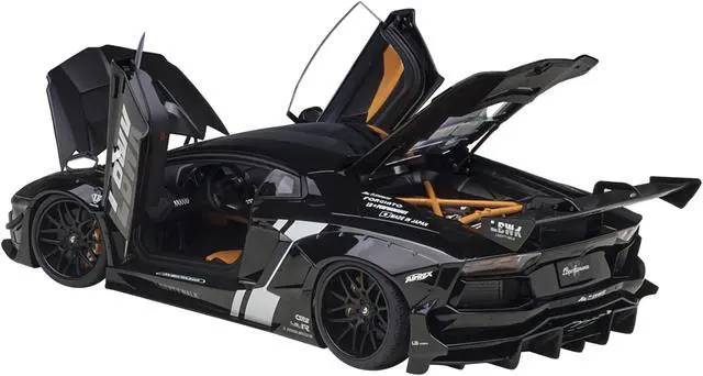 Alt view image 3 of 15 - Lamborghini Aventador Liberty Walk LB-Works Livery Black with Carbon Hood Limited Edition 1/18 Model Car by Autoart
