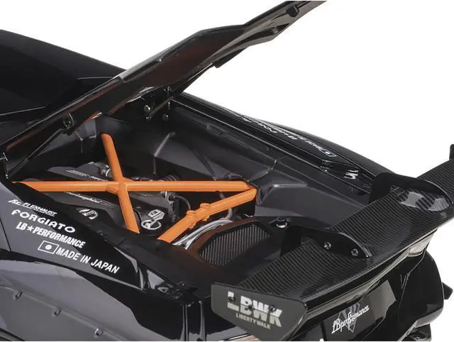 Alt view image 4 of 15 - Lamborghini Aventador Liberty Walk LB-Works Livery Black with Carbon Hood Limited Edition 1/18 Model Car by Autoart