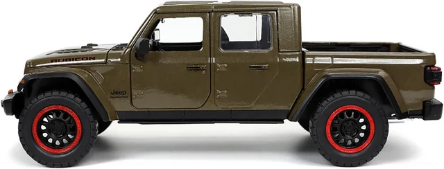 Alt view image 3 of 13 - 2020 Jeep Gladiator Rubicon Pickup Truck Dark Green Metallic with Extra Wheels "Just Trucks" Series 1/24 Diecast Model Car by Jada