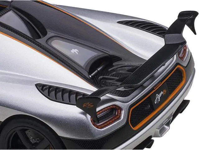 Alt view image 4 of 11 - Koenigsegg Agera RS Moon Silver with Carbon and Orange Accents 1/18  Model Car by Autoart