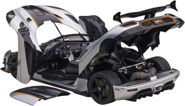 Alt view image 3 of 11 - Koenigsegg Agera RS Moon Silver with Carbon and Orange Accents 1/18  Model Car by Autoart