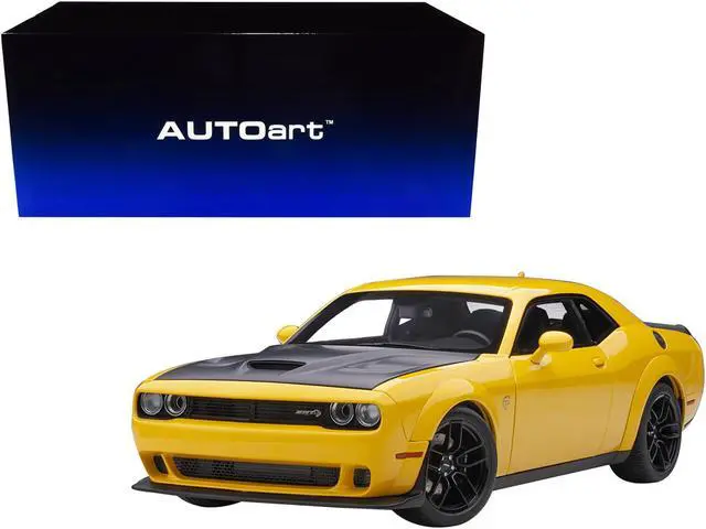 Alt view image 8 of 13 - Dodge Challenger SRT Hellcat Widebody Yellow Jacket with Satin Black Hood 1/18 Model Car by Autoart