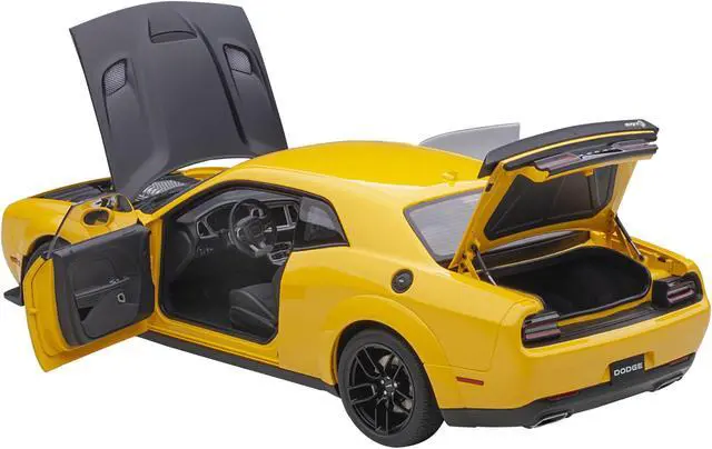 Alt view image 10 of 13 - Dodge Challenger SRT Hellcat Widebody Yellow Jacket with Satin Black Hood 1/18 Model Car by Autoart