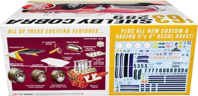 Alt view image 5 of 13 - Skill 2 Model Kit 1963 Shelby Cobra 289 3 in 1 Kit 1/25 Scale Model by AMT