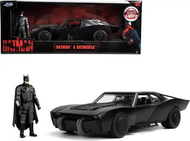 Alt view image 2 of 8 - Batmobile Matt Black with Lights with Batman Diecast Figurine "The Batman" (2022) Movie "DC Comics" 1/18 Diecast Model Car by Jada