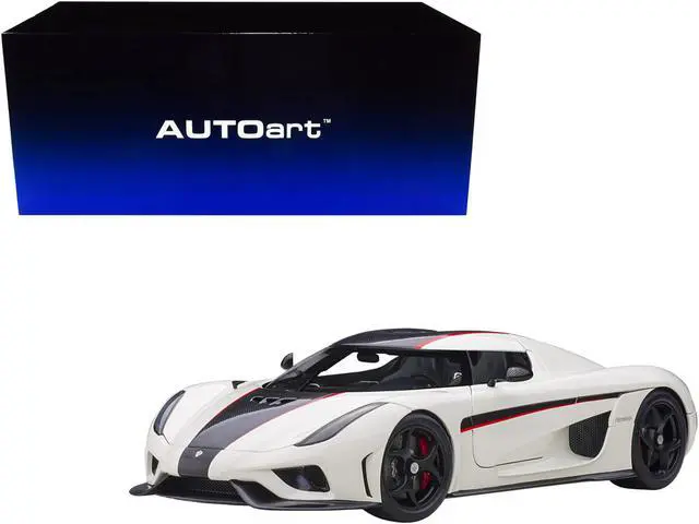 Alt view image 2 of 12 - Koenigsegg Regera White with Black Carbon and Red Stripes 1/18  Model Car by Autoart