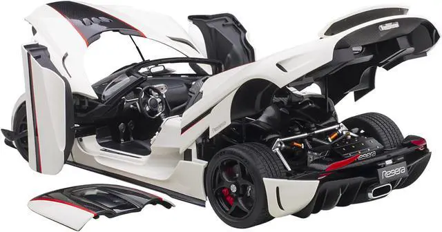 Alt view image 4 of 12 - Koenigsegg Regera White with Black Carbon and Red Stripes 1/18  Model Car by Autoart