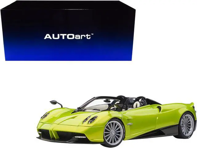 Alt view image 2 of 14 - Pagani Huayra Roadster Verde Firenze Green Metallic and Carbon with Luggage Set 1/18 Model Car by Autoart