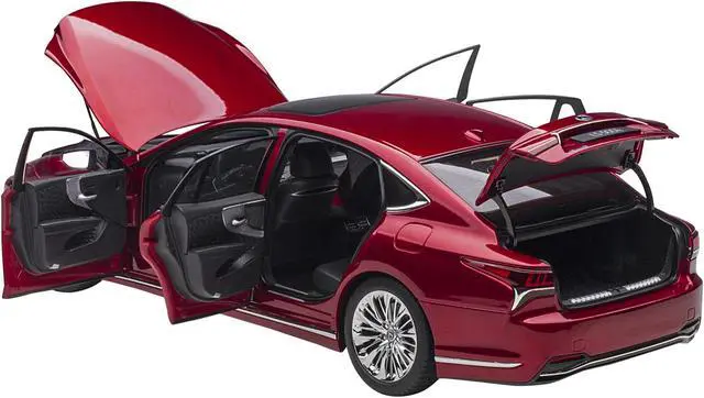Alt view image 8 of 14 - Lexus LS500h Morello Red Metallic with Chrome Wheels 1/18 Model Car by Autoart