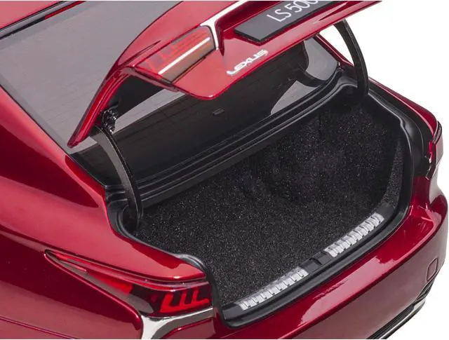 Alt view image 10 of 14 - Lexus LS500h Morello Red Metallic with Chrome Wheels 1/18 Model Car by Autoart