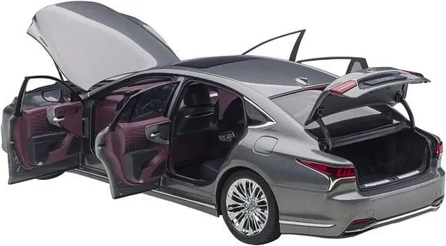 Alt view image 2 of 17 - Lexus LS500h Manganese Luster Gray Metallic with Crimson and Black Interior 1/18 Model Car by Autoart