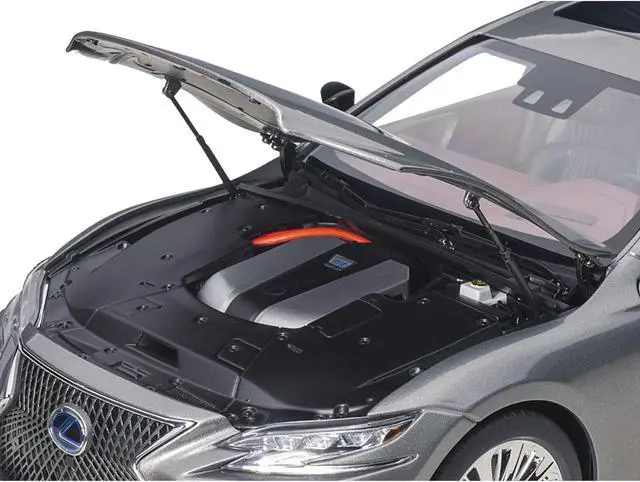 Alt view image 3 of 17 - Lexus LS500h Manganese Luster Gray Metallic with Crimson and Black Interior 1/18 Model Car by Autoart