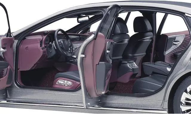 Alt view image 4 of 17 - Lexus LS500h Manganese Luster Gray Metallic with Crimson and Black Interior 1/18 Model Car by Autoart