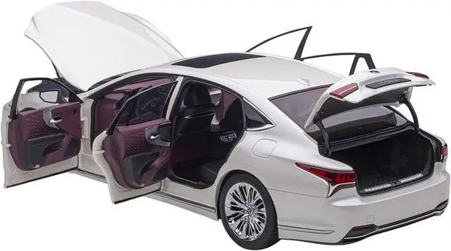 Alt view image 2 of 15 - Lexus LS500h Sonic White Metallic with Crimson and Black Interior 1/18 Model Car by Autoart