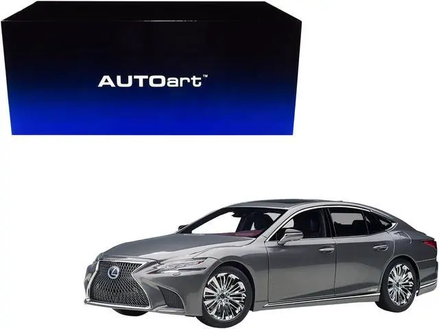 Alt view image 6 of 17 - Lexus LS500h Manganese Luster Gray Metallic with Crimson and Black Interior 1/18 Model Car by Autoart