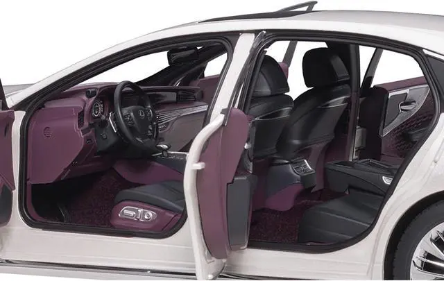 Alt view image 4 of 15 - Lexus LS500h Sonic White Metallic with Crimson and Black Interior 1/18 Model Car by Autoart