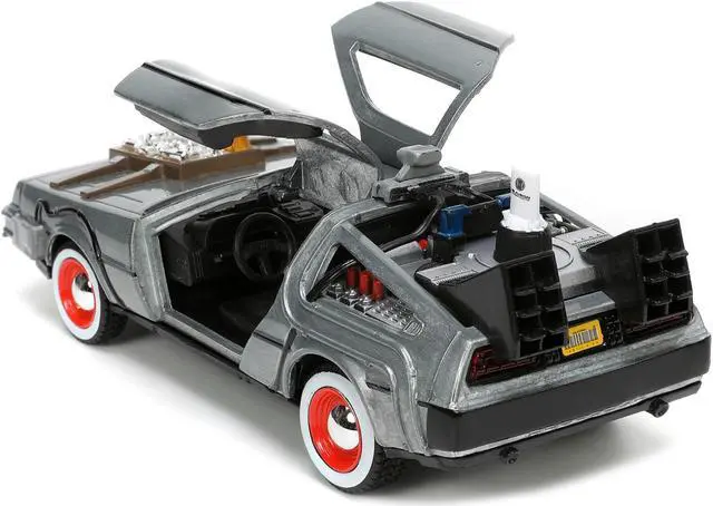 Alt view image 5 of 15 - DeLorean DMC (Time Machine) Brushed Metal "Back to the Future Part III" (1990) Movie "Hollywood Rides" Series 1/32 Diecast Model Car by Jada
