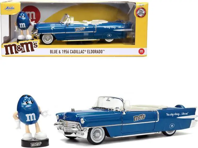 Alt view image 3 of 16 - 1956 Cadillac Eldorado Convertible Blue Metallic with Cream Interior "Stay Classy" and Blue M&M Diecast Figure "M&M's" "Hollywood Rides" Series 1/24 Diecast Model Car by Jada
