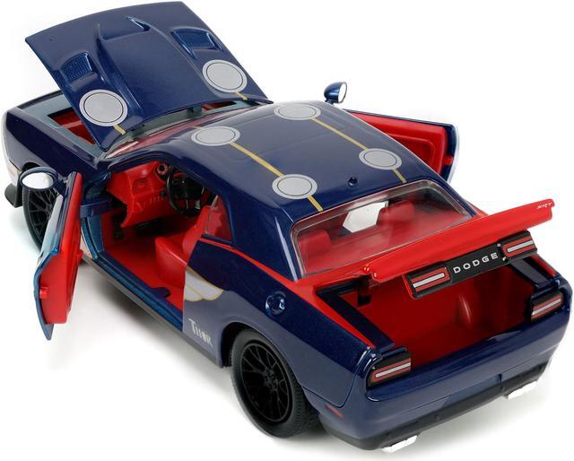 Alt view image 5 of 15 - 2015 Dodge Challenger SRT Hellcat Dark Blue with Graphics and Red Interior and Thor Diecast Figure "The Mighty Thor" "Marvel" Series 1/24 Diecast Model Car by Jada