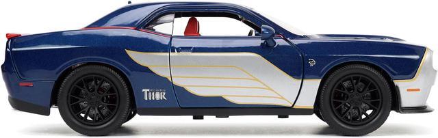 Alt view image 2 of 15 - 2015 Dodge Challenger SRT Hellcat Dark Blue with Graphics and Red Interior and Thor Diecast Figure "The Mighty Thor" "Marvel" Series 1/24 Diecast Model Car by Jada