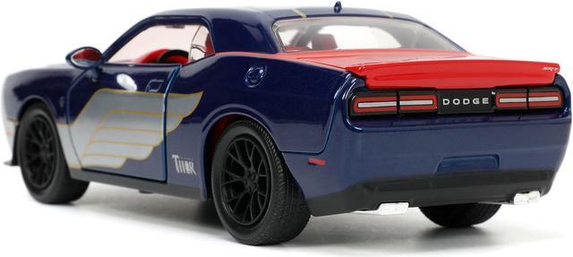 Alt view image 3 of 15 - 2015 Dodge Challenger SRT Hellcat Dark Blue with Graphics and Red Interior and Thor Diecast Figure "The Mighty Thor" "Marvel" Series 1/24 Diecast Model Car by Jada