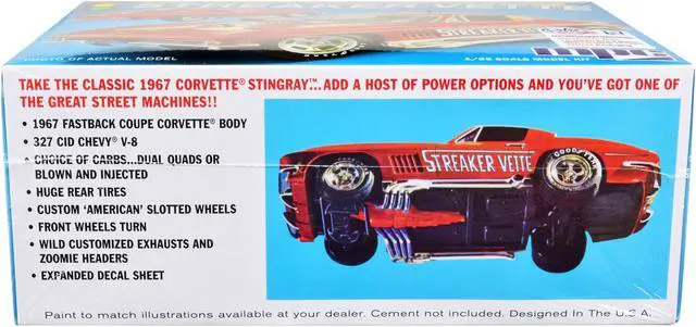 Alt view image 3 of 9 - Skill 2 Model Kit 1967 Chevrolet Corvette Stingray "Streaker Vette" "The Great Street Machines" Series 1/25 Scale Model Car by MPC
