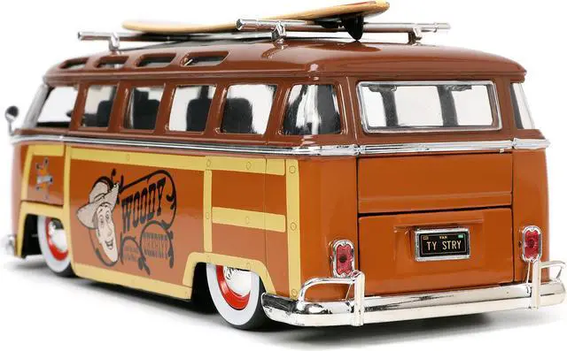 Alt view image 5 of 16 - Volkswagen T1 Bus Brown with Graphics "Sheriff Woody" and Woody Diecast Figure and Surfboard "Toy Story" (1995) Movie "Hollywood Rides" Series 1/24 Diecast Model Car by Jada