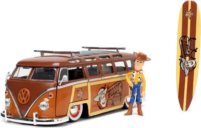 Alt view image 4 of 16 - Volkswagen T1 Bus Brown with Graphics "Sheriff Woody" and Woody Diecast Figure and Surfboard "Toy Story" (1995) Movie "Hollywood Rides" Series 1/24 Diecast Model Car by Jada