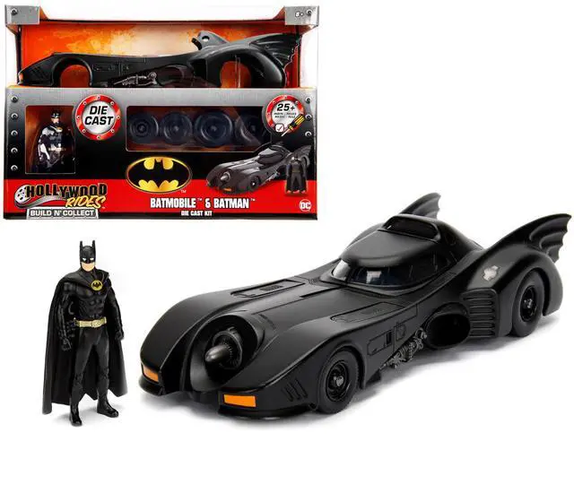 Main image of Model Kit Batmobile Matt Black with Batman Diecast Figurine "Batman" (1989) Movie "Build N' Collect" 1/24 Diecast Model Car by Jada