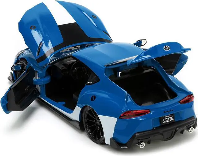 Alt view image 4 of 16 - 2020 Toyota Supra Blue with Graphics and Max Sterling Diecast Figurine "Robotech" "Hollywood Rides" Series 1/24 Diecast Model Car by Jada