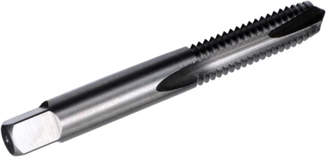 Main image of Drill America DWT57151 Qualtech High-Speed Steel Spiral Pointed Gun Tap, Uncoated (Bright) Finish, Round with Square End Shank, 5/16"-18" Size