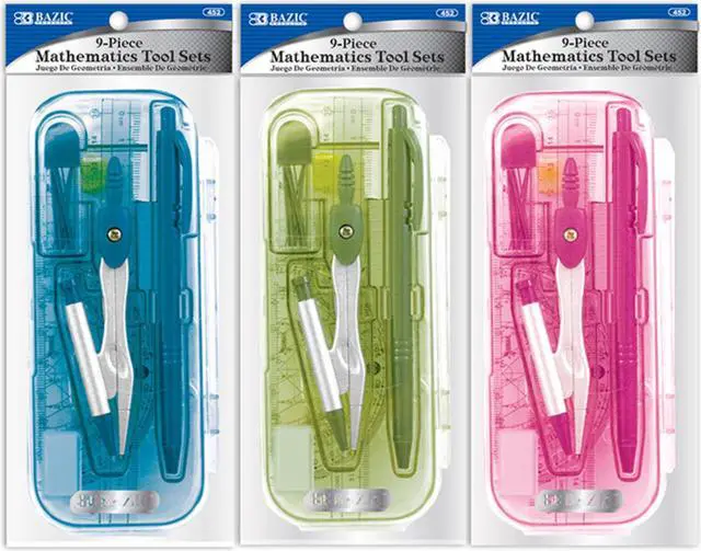 Main image of BAZIC Bright Color 9 Pcs. Math Tool Sets / Box Qty - 24
