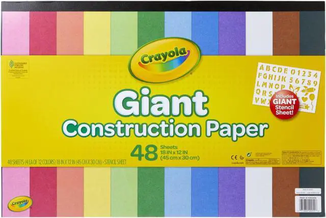 Main image of Crayola Giant Construction Paper and Stencils, 18 x 12 Inches, Pack of 48