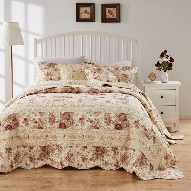 Alt view image 2 of 4 - Antique Rose Bedspread Set 3-Piece King/Cal King