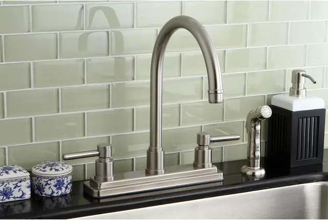 Alt view image 9 of 9 - Kingston Brass KS8798DL 8 Inch Center Kitchen Faucet With Side Sprayer - Satin Nickel