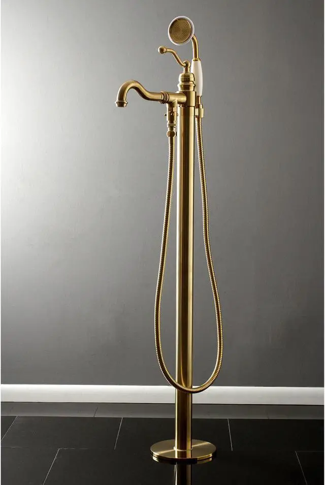 Alt view image 5 of 8 - Kingston Brass KS7137ABL English Country Freestanding Roman Tub Filler with Handshower, Satin Brass - 41.76 x 14.91 x 7.64 in.