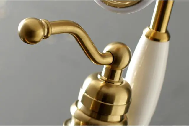 Alt view image 6 of 8 - Kingston Brass KS7137ABL English Country Freestanding Roman Tub Filler with Handshower, Satin Brass - 41.76 x 14.91 x 7.64 in.