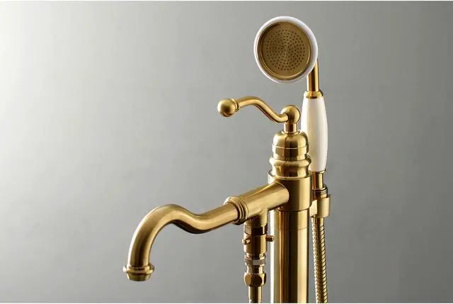 Alt view image 7 of 8 - Kingston Brass KS7137ABL English Country Freestanding Roman Tub Filler with Handshower, Satin Brass - 41.76 x 14.91 x 7.64 in.