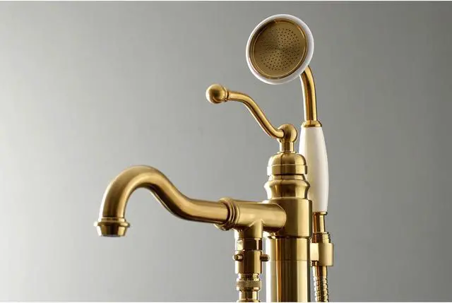 Alt view image 8 of 8 - Kingston Brass KS7137ABL English Country Freestanding Roman Tub Filler with Handshower, Satin Brass - 41.76 x 14.91 x 7.64 in.
