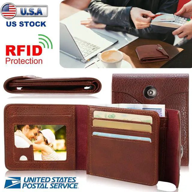 Alt view image 2 of 6 - Mens Wallet PU Leather Bifold Purse Slim RFID Blocking Card Holder Cases w/ 2 ID Window Coin Pocket