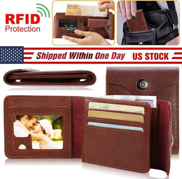 Alt view image 3 of 6 - Mens Wallet PU Leather Bifold Purse Slim RFID Blocking Card Holder Cases w/ 2 ID Window Coin Pocket