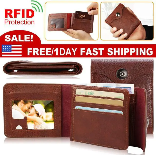 Alt view image 4 of 6 - Mens Wallet PU Leather Bifold Purse Slim RFID Blocking Card Holder Cases w/ 2 ID Window Coin Pocket