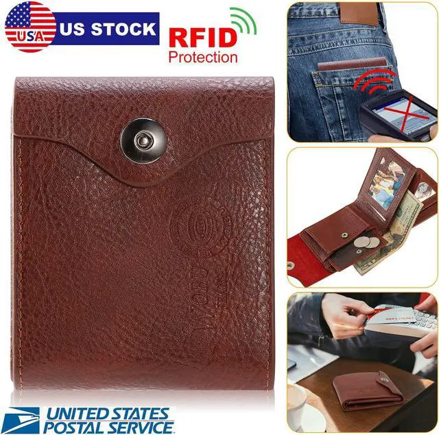 Alt view image 5 of 6 - Mens Wallet PU Leather Bifold Purse Slim RFID Blocking Card Holder Cases w/ 2 ID Window Coin Pocket
