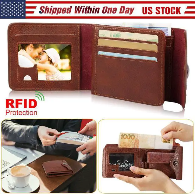 Alt view image 6 of 6 - Mens Wallet PU Leather Bifold Purse Slim RFID Blocking Card Holder Cases w/ 2 ID Window Coin Pocket