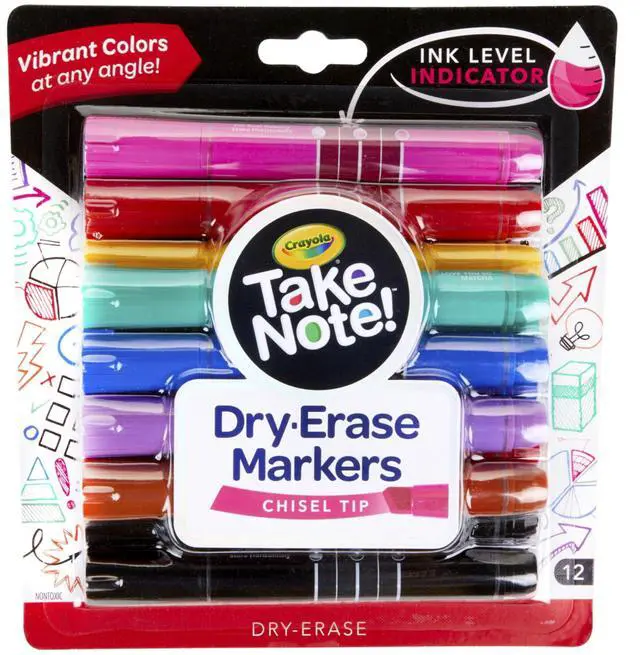 Alt view image 2 of 5 - Crayola Take Note Dry-Erase Markers Broad Chisel Tip Assorted 12/Pack 586545